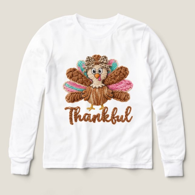 Thankful Turkey Design – Latch Hook Yarn Crochet S Tri-Blend Shirts (Design Front)