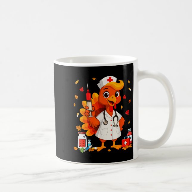 Thankful Turkey Funny Scrub Nurse Fall Thanksgivin Coffee Mug (Right)