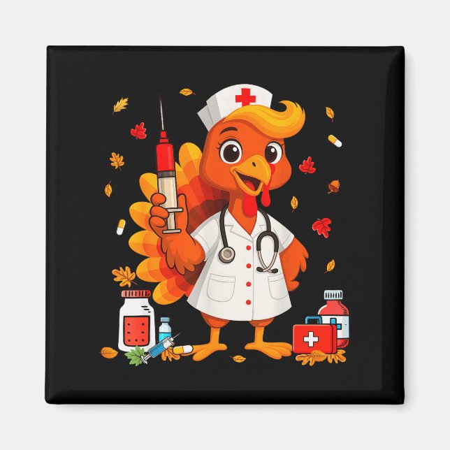 Thankful Turkey Funny Scrub Nurse Fall Thanksgivin Magnet (Front)