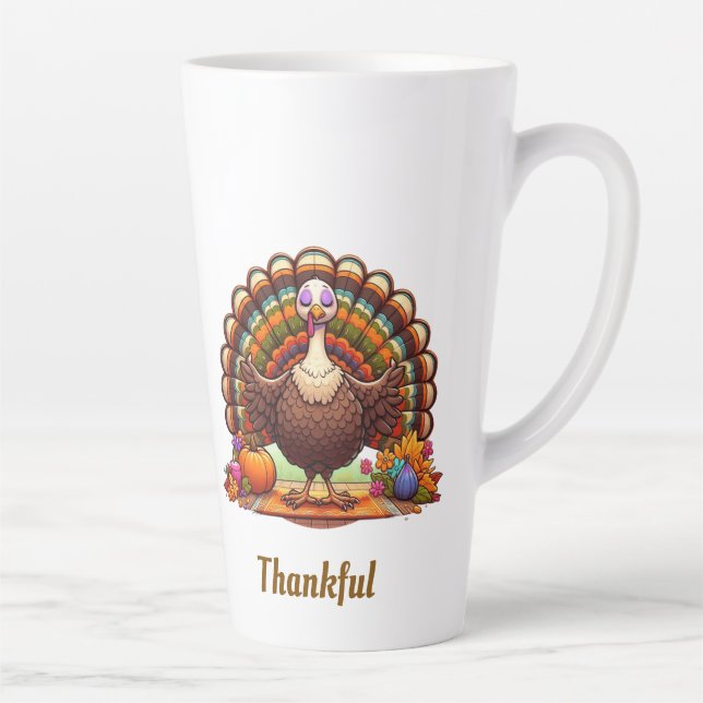 Thankful, Turkey meditating  Latte Mug (Right)