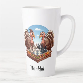 Thankful, Turkey playing chess Latte Mug