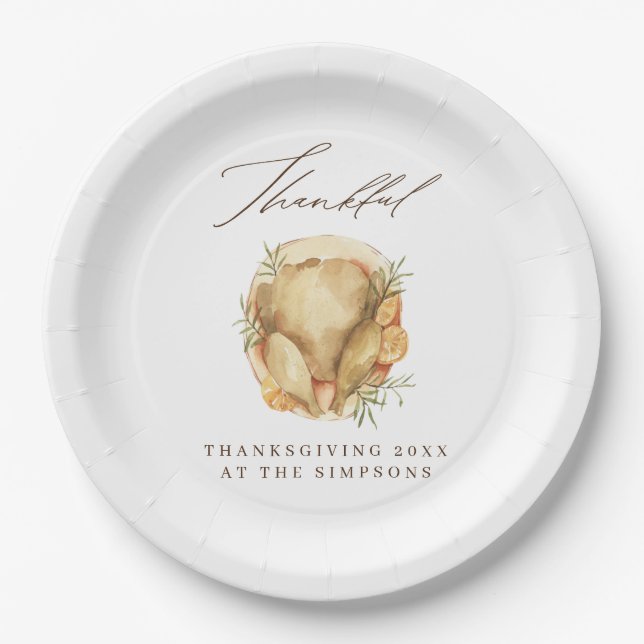 Thankful Turkey Thanksgiving Personalized Paper Plates (Front)