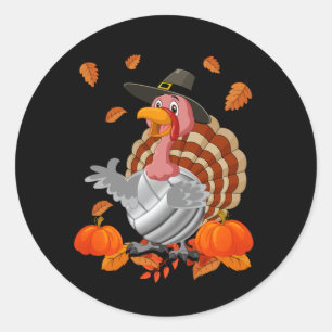 Thankful Turkey Volleyball Player Coach Team Thank Classic Round Sticker