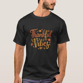 Thankful Vibes Autumn Pumpkin Turkey Design Women T-Shirt