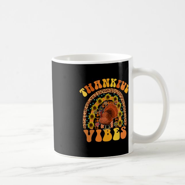 THANKFUL VIBES Rainbow Turkey Fall Retro Groovy Th Coffee Mug (Right)