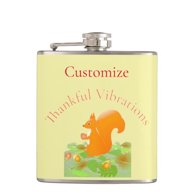 Thankful Vibes Squirrel Thunder_Cove Flask (Front)
