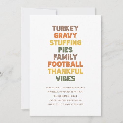 Thankful Vibes Thanksgiving Dinner Invitation
