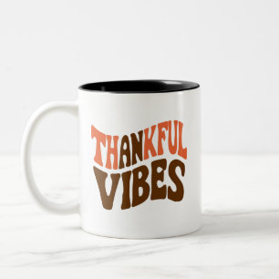 Thankful Vibes Thanksgiving Vintage Thankful Two-Tone Coffee Mug