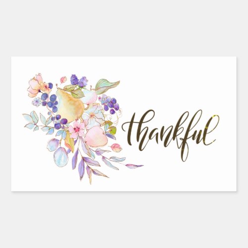 Thankful Watercolor Floral Thanksgiving Rectangular Sticker