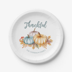 Thankful watercolor pumpkins Thanksgiving party Paper Plates