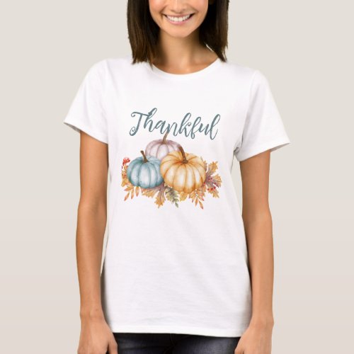 Thankful watercolor pumpkins Thanksgiving T_Shirt