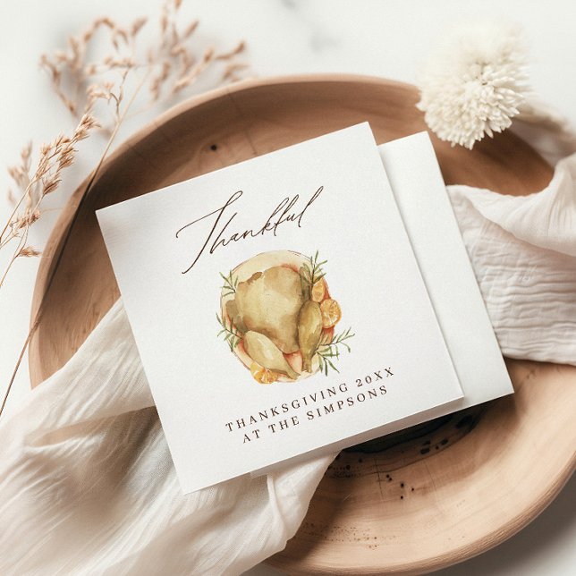 Thankful Watercolor Turkey  Paper Dinner Napkins (Creator Uploaded)