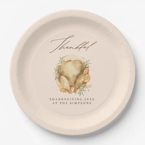 Thankful Watercolor Turkey  Paper Plates