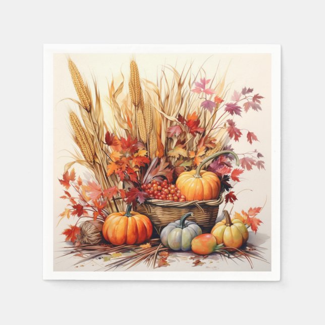 Thankful Wheat: Foliage and Florals Napkins (Front)