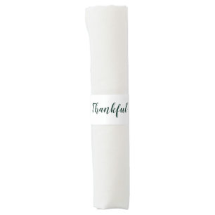Thankful white dark green script cute thanksgiving napkin bands