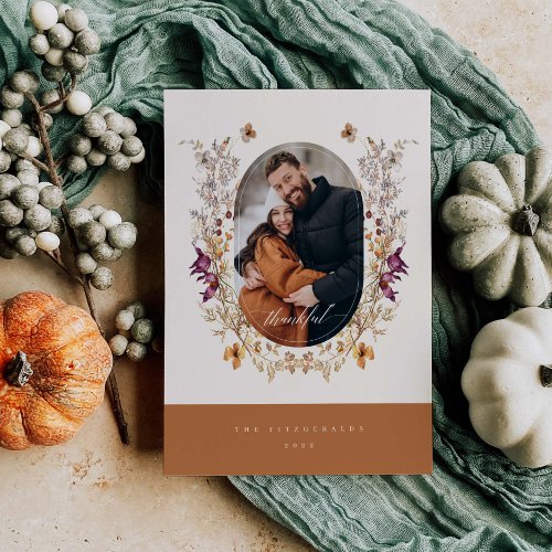 Thankful Wildflower Boho Thanksgiving Photo Card