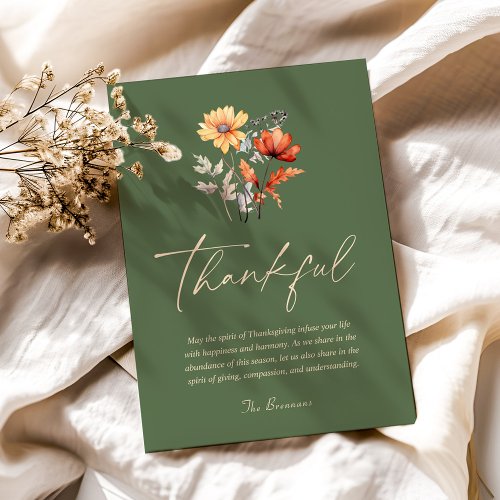 Thankful Wildflower Modern Rustic Thanksgiving Holiday Card