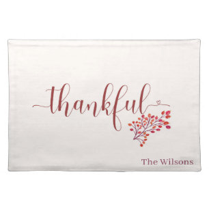Thankful with Family Name Personalized Cloth Placemat