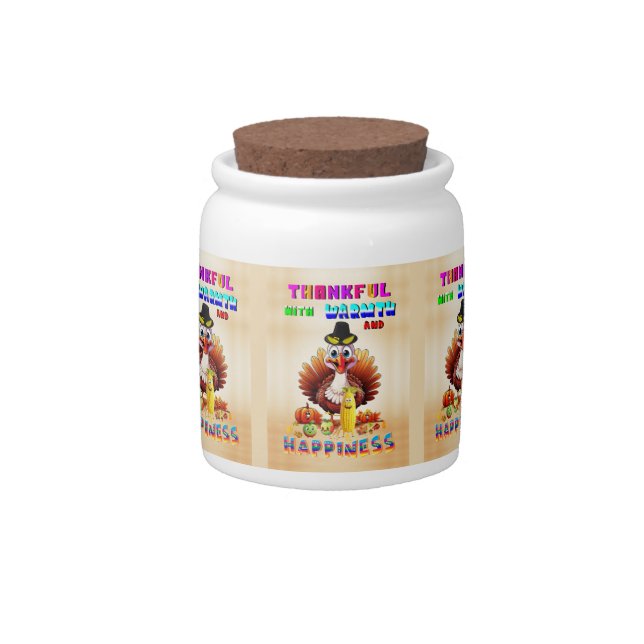 Thankful With Warmth And Happiness Candy Jar (Front)