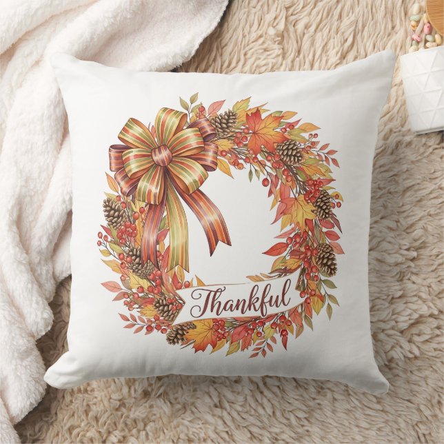 Thankful Wreath Throw Pillow (Blanket)