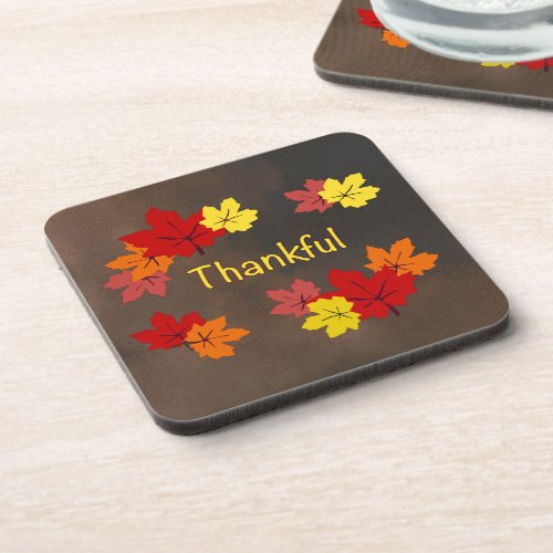 Thankful Yellow Orange Red Fall Maple Leaves  Beverage Coaster