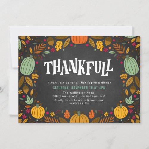 THANKFULL  chalkboard thanksgiving dinner Invitation