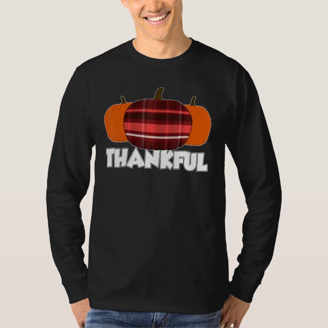 Thankfull Thanksgiving Pumpkin Flannel T-Shirt (Front)