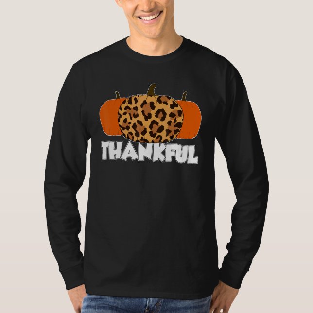 Thankfull Thanksgiving Pumpkin Leopard T-Shirt (Front)