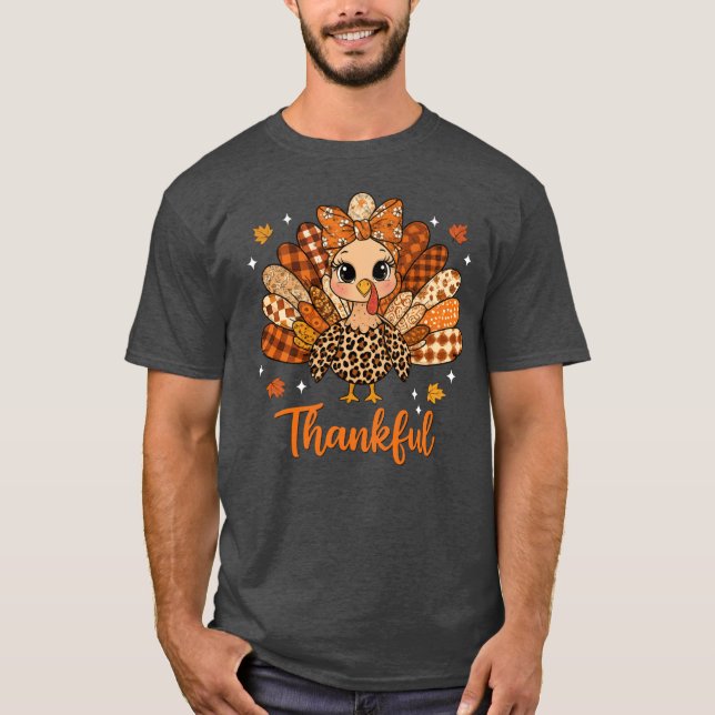 Thankfulurkey Fall Leopard Patchworkhanksgiving vi T-Shirt (Front)