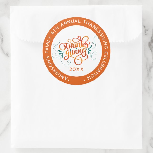 Thankgiving-modern swirly typography design classic round sticker (Bag)