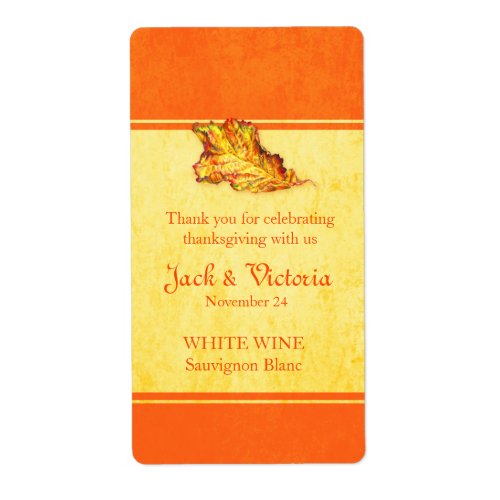 Thankgiving wine personalized label autumn leaf