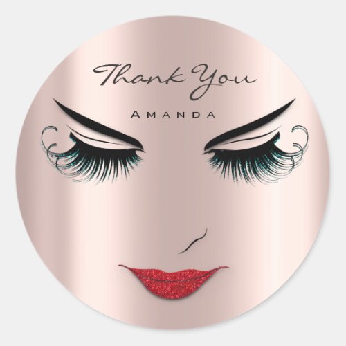 ThankName Eyelash Sweet 16th Rose Logo Qr Pink Classic Round Sticker