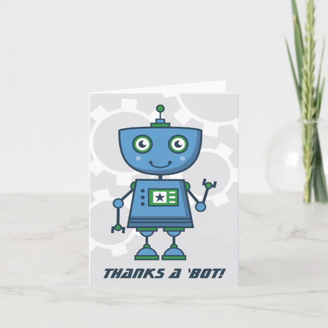 Thanks a Bot Modern Blue Robot Boys Birthday Thank You Card | Zazzle