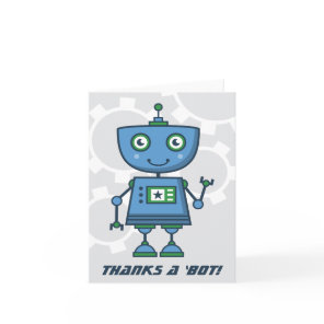 Thanks a Bot Modern Blue Robot Boys Birthday Thank You Card
