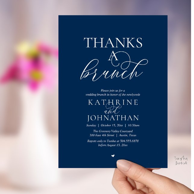 Thanks A Brunch, Modern Classy Wedding Invitation (Thanks A Brunch, Modern Classy Wedding Invitation Card in Navy Blue )
