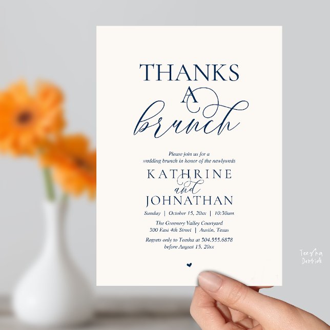 Thanks A Brunch, Modern Classy Wedding Invitation (Thanks A Brunch, Modern Classy Wedding Invitation Card in Navy Blue and Ivory)