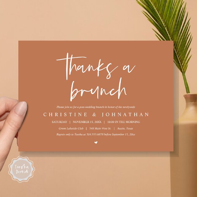 Thanks a brunch, post wedding celebration invitati invitation (Thanks A Brunch, Wedding Elopement Invitation Card, PDF, Modern Wedding Party, Copper Rust Brown)