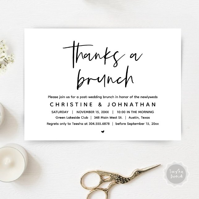 Thanks a brunch, post wedding celebration invitati invitation (Thanks a brunch, The Morning After, post wedding celebration invitation card, PDF, White Black)
