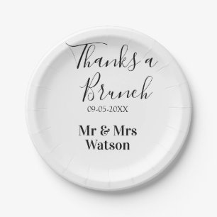 Thanks a brunch post wedding name date simple  paper plates