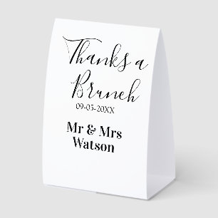 Thanks a brunch post wedding name date simple  paper table tent 