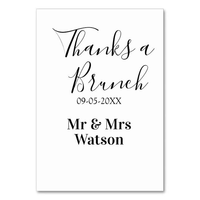 Thanks a brunch post wedding name date simple  table number (Front)