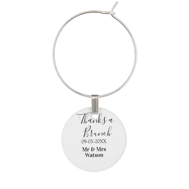Thanks a brunch post wedding name date simple  wine charm (Front)