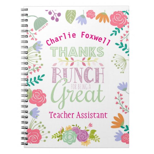 thanks a bunch flower teacher assistant gift notebook
