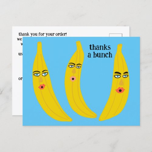 THANKS A BUNCH Funny Bananas ORDER THANK YOU QR Postcard