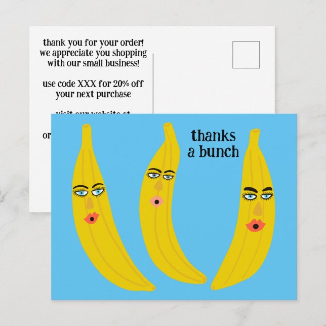 THANKS A BUNCH Funny Bananas ORDER THANK YOU QR Postcard (Front/Back)