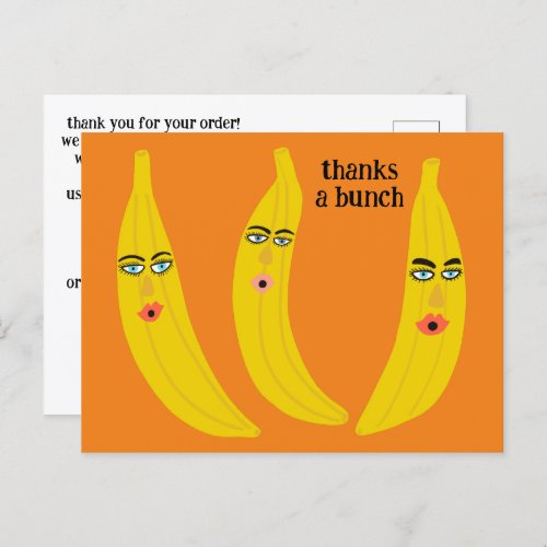 THANKS A BUNCH Funny Bananas ORDER THANK YOU QR Postcard