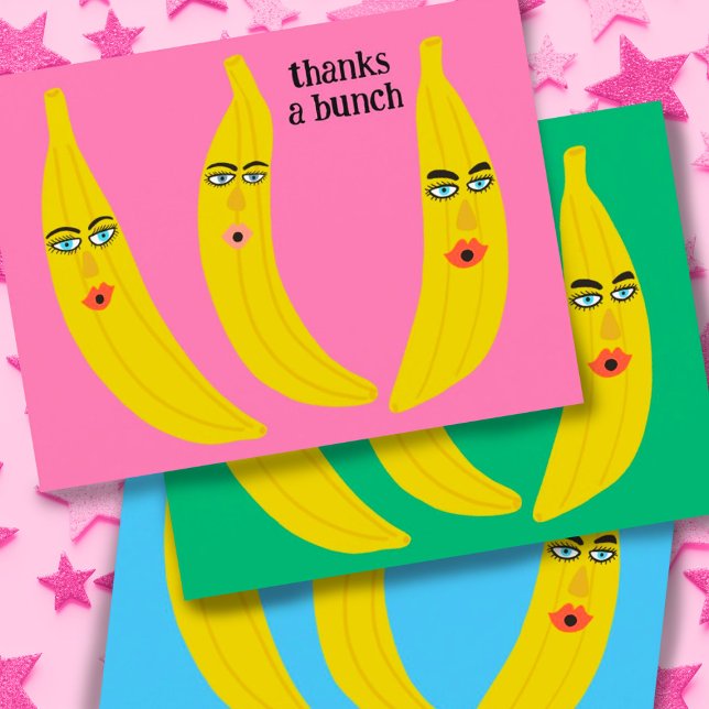 THANKS A BUNCH Funny Bananas Thank you Cute Postcard (Thanks a bunch of bananas! Choose your favorite color or add your own background shade!)