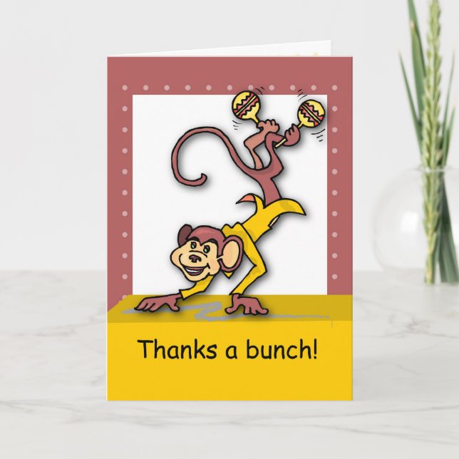Thanks a Bunch, Monkey Letterpress Thank You Card (Front)