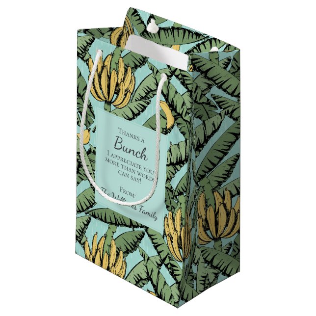 Thanks a Bunch Turquoise Banana Hand Drawn Small Gift Bag (Front Angled)