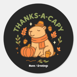 Thanks-a-Capy Cute Capybara Thanksgiving Retro Classic Round Sticker